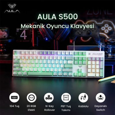 Aula S500 Brown Switch RGB Makrolu Kablolu Gaming Mekanik Oyuncu Klavyesi - 2