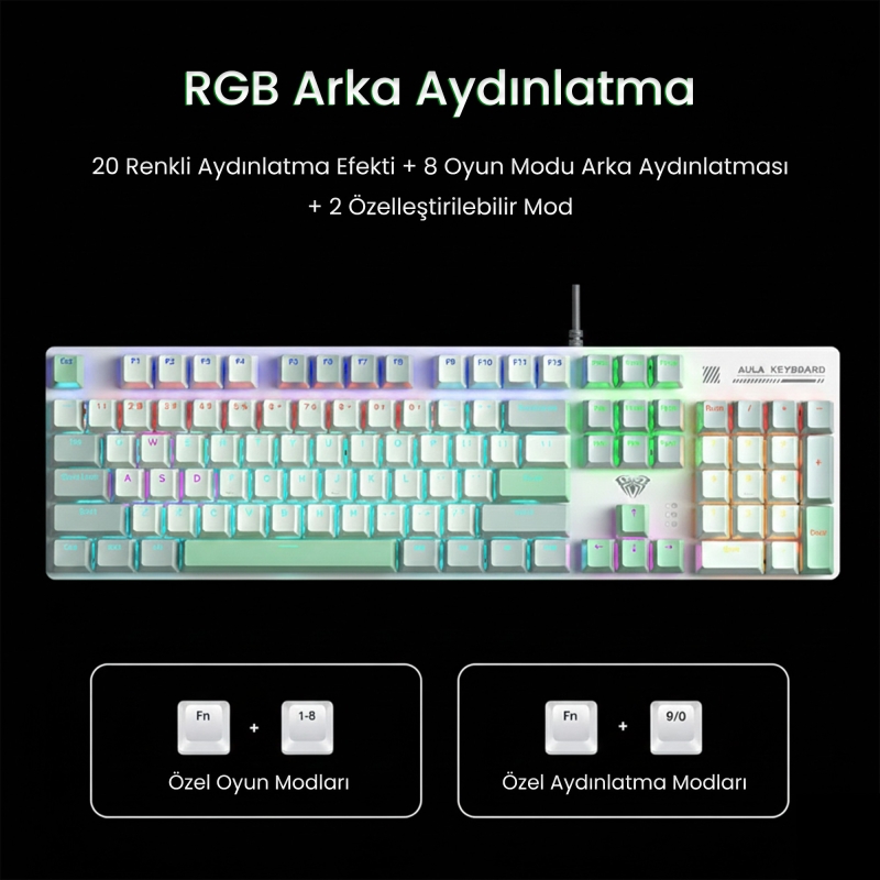 Aula S500 Brown Switch RGB Makrolu Kablolu Gaming Mekanik Oyuncu Klavyesi - 6