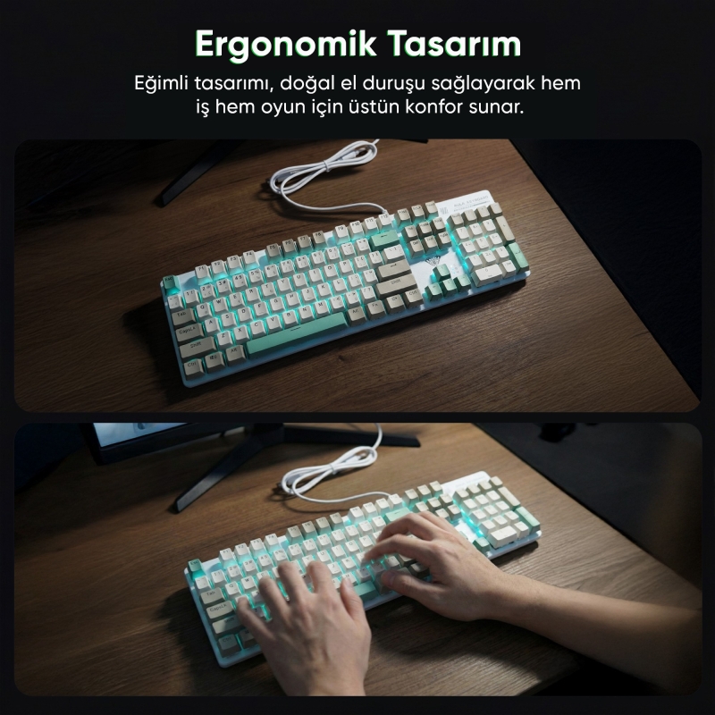 Aula S500 Brown Switch Mavi Led Aydınlatmalı Makrolu Kablolu Gaming Mekanik Oyuncu Klavyesi - 3