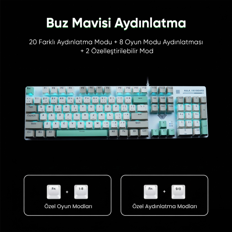 Aula S500 Brown Switch Mavi Led Aydınlatmalı Makrolu Kablolu Gaming Mekanik Oyuncu Klavyesi - 6