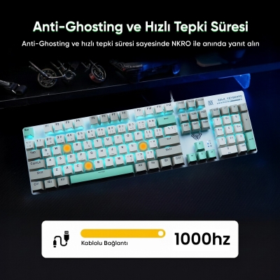 Aula S500 Brown Switch Mavi Led Aydınlatmalı Makrolu Kablolu Gaming Mekanik Oyuncu Klavyesi - 5