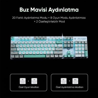 Aula S500 Brown Switch Mavi Led Aydınlatmalı Makrolu Kablolu Gaming Mekanik Oyuncu Klavyesi - 6