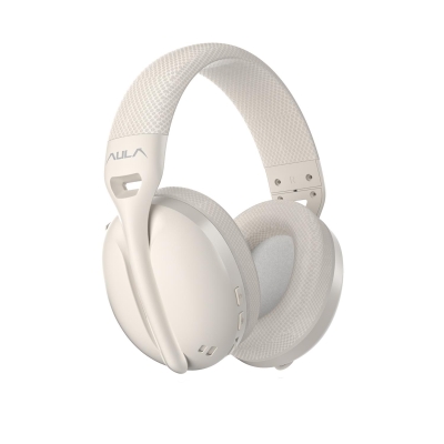 Aula S6 Ultra Hafif Kablosuz Bluetooth Type-C Mikrofonlu Gaming Oyuncu Kulaklığı Krem - Aula