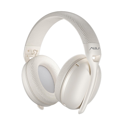 Aula S6 Ultra Hafif Kablosuz Bluetooth Type-C Mikrofonlu Gaming Oyuncu Kulaklığı Krem - 4