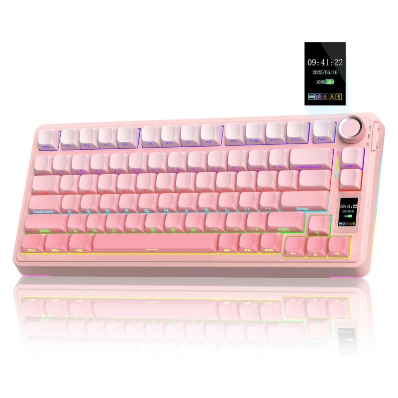 Aula S75 Pro Mekanik RGB TKL GrayWood V3 Switch Kablosuz Makrolu Hot Swap Klavye Gradyan Pembe - 1