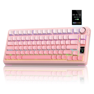 Aula S75 Pro Mekanik RGB TKL GrayWood V3 Switch Kablosuz Makrolu Hot Swap Klavye Gradyan Pembe - Aula