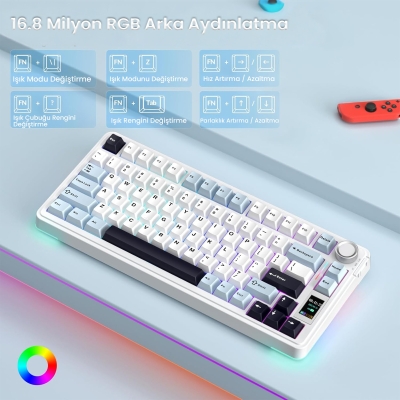 Aula S75 Pro Mekanik RGB TKL Seiya Switch Kablosuz Makrolu Hot Swap Klavye Lacivert - 5