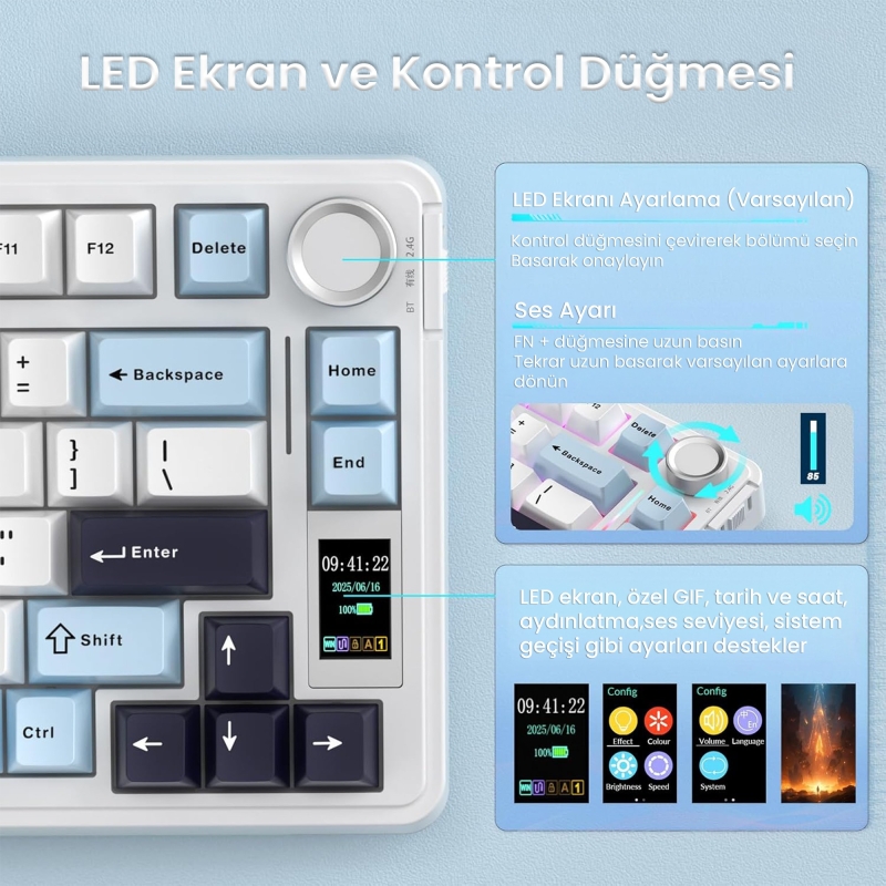 Aula S75 Pro Mekanik RGB TKL Seiya Switch Kablosuz Makrolu Hot Swap Klavye Lacivert - 3