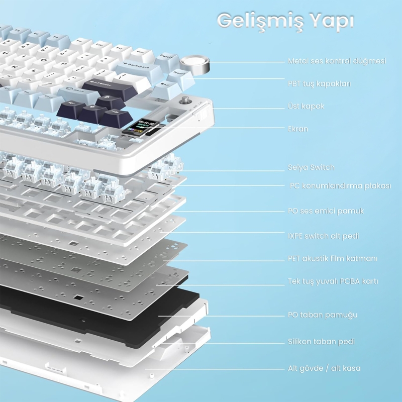 Aula S75 Pro Mekanik RGB TKL Seiya Switch Kablosuz Makrolu Hot Swap Klavye Lacivert - 7