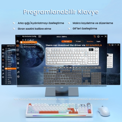 Aula S98 Pro 3 Modlu RGB Hot Swap Mekanik Nimbus V3 Switch Kablosuz Makrolu Klavye Turuncu - 5