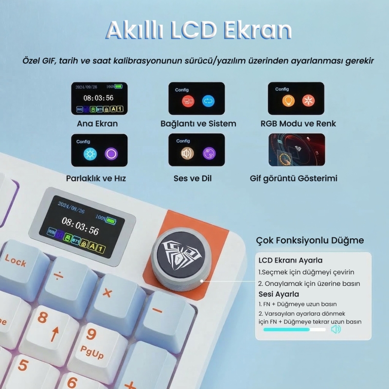 Aula S98 Pro 3 Modlu RGB Hot Swap Mekanik Nimbus V3 Switch Kablosuz Makrolu Klavye Turuncu - 2