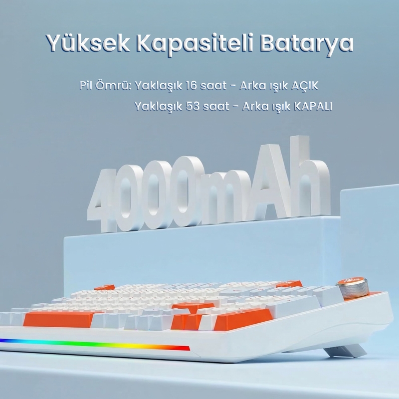 Aula S98 Pro 3 Modlu RGB Hot Swap Mekanik Nimbus V3 Switch Kablosuz Makrolu Klavye Turuncu - 8