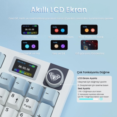 Aula S98 Pro 3 Modlu RGB Hot Swap Mekanik Star Vector Switch Kablosuz Makrolu Klavye Lacivert - 2