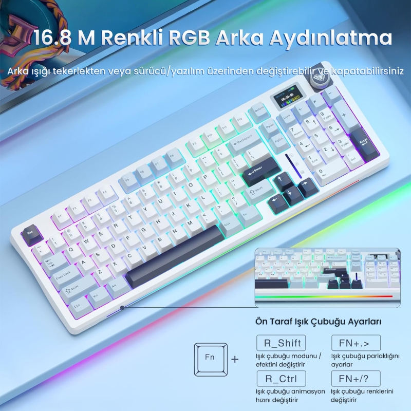 Aula S98 Pro 3 Modlu RGB Hot Swap Mekanik Star Vector Switch Kablosuz Makrolu Klavye Lacivert - 7