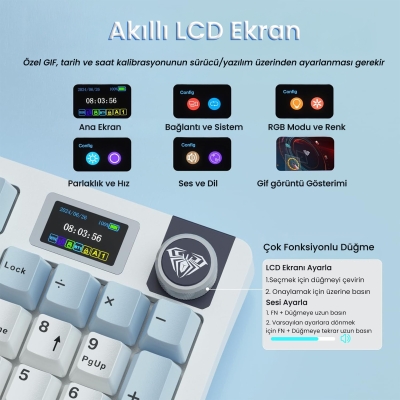 Aula S98 Pro 3 Modlu RGB Hot Swap Mekanik Star Vector Switch Kablosuz Makrolu Klavye Lacivert - 2