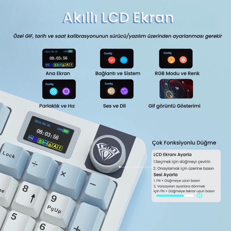 Aula S98 Pro 3 Modlu RGB Hot Swap Mekanik Star Vector Switch Kablosuz Makrolu Klavye Lacivert - 2