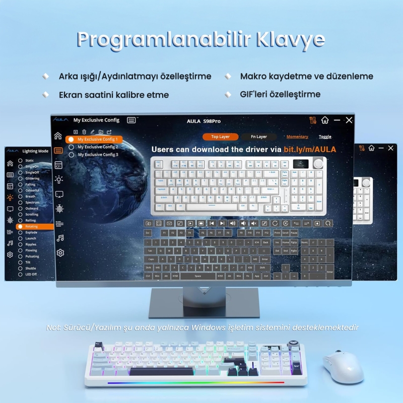 Aula S98 Pro 3 Modlu RGB Hot Swap Mekanik Star Vector Switch Kablosuz Makrolu Klavye Lacivert - 5