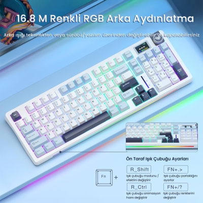 Aula S98 Pro 3 Modlu RGB Hot Swap Mekanik Star Vector Switch Kablosuz Makrolu Klavye Lacivert - 7