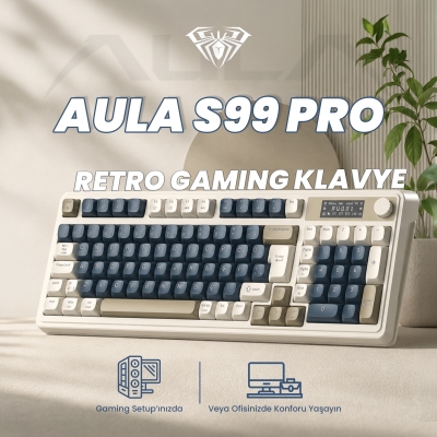 Aula S99 Pro Retro RGB Gaming 3 Modlu Bluetooth/2.4GHz/USB-C Kablosuz Makrolu Türkçe Q Klavye Lacivert - 2