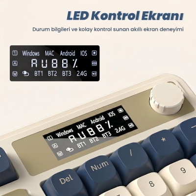 Aula S99 Pro Retro RGB Gaming 3 Modlu Bluetooth/2.4GHz/USB-C Kablosuz Makrolu Türkçe Q Klavye Lacivert - 3