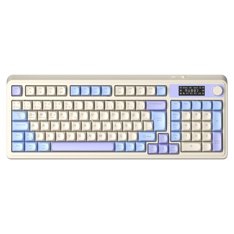 Aula S99 Pro Retro RGB Gaming 3 Modlu Bluetooth/2.4GHz/USB-C Kablosuz Makrolu Türkçe Q Klavye Mavi - 1