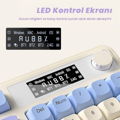 Aula S99 Pro Retro RGB Gaming 3 Modlu Bluetooth/2.4GHz/USB-C Kablosuz Makrolu Türkçe Q Klavye Mavi - 3