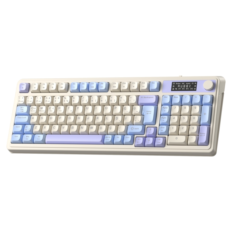 Aula S99 Pro Retro RGB Gaming 3 Modlu Bluetooth/2.4GHz/USB-C Kablosuz Makrolu Türkçe Q Klavye Mavi - 7