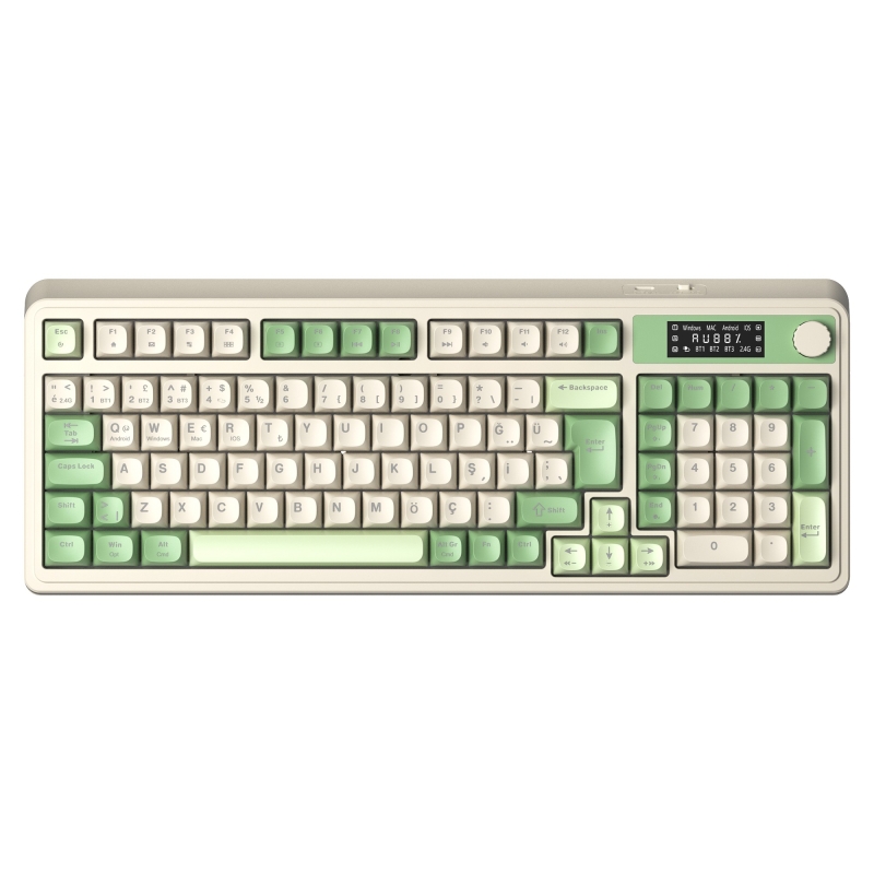 Aula S99 Pro Retro RGB Gaming 3 Modlu Bluetooth/2.4GHz/USB-C Kablosuz Makrolu Türkçe Q Klavye Yeşil - 1