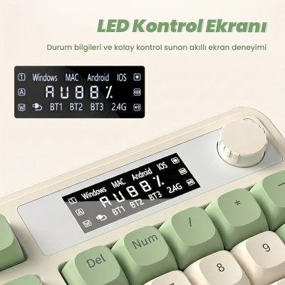 Aula S99 Pro Retro RGB Gaming 3 Modlu Bluetooth/2.4GHz/USB-C Kablosuz Makrolu Türkçe Q Klavye Yeşil - 3