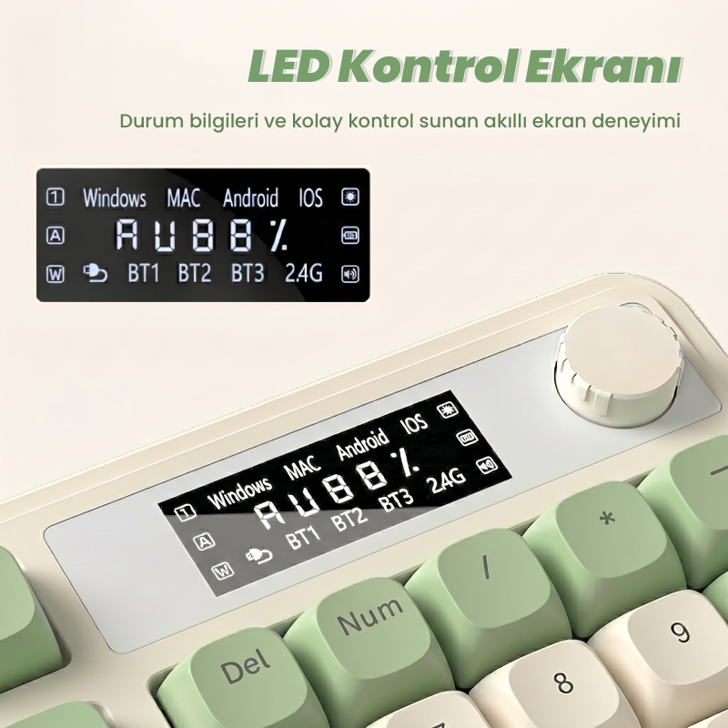 Aula S99 Pro Retro RGB Gaming 3 Modlu Bluetooth/2.4GHz/USB-C Kablosuz Makrolu Türkçe Q Klavye Yeşil - 3