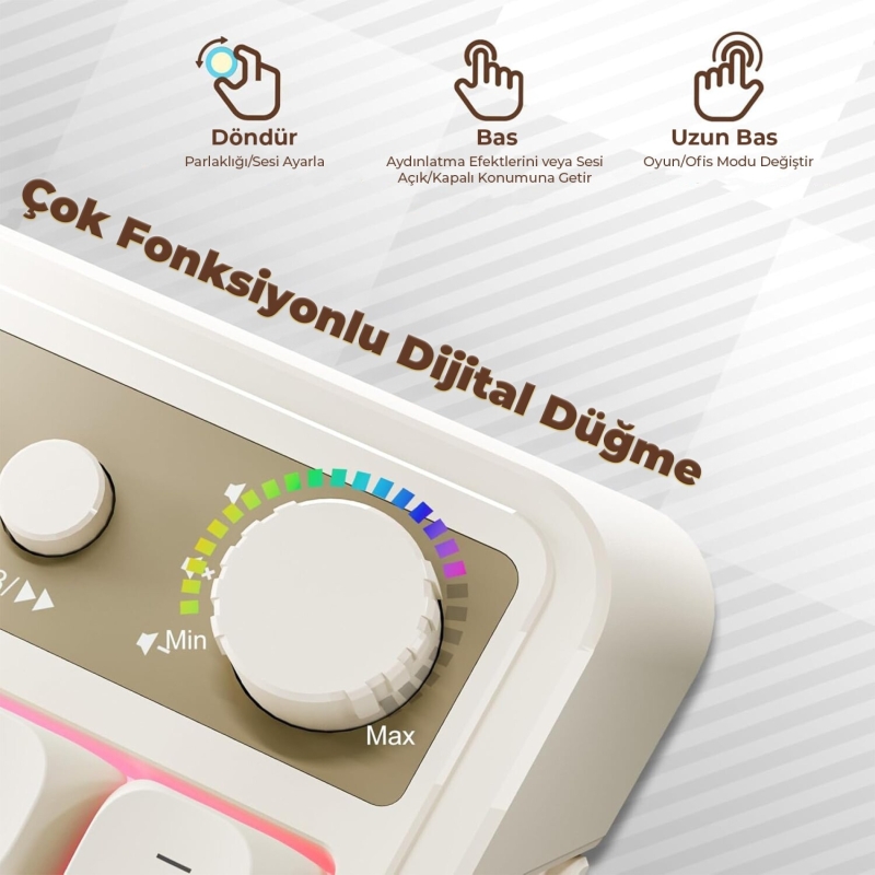 Aula S99 Retro RGB Gaming 3 Modlu Bluetooth/2.4GHz/USB-C Kablosuz Makrolu Türkçe Q Klavye Sarı - 3