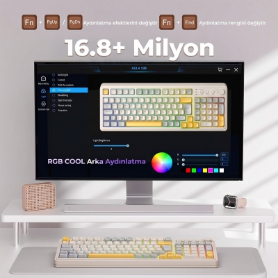 Aula S99 Retro RGB Gaming 3 Modlu Bluetooth/2.4GHz/USB-C Kablosuz Makrolu Türkçe Q Klavye Sarı - 4