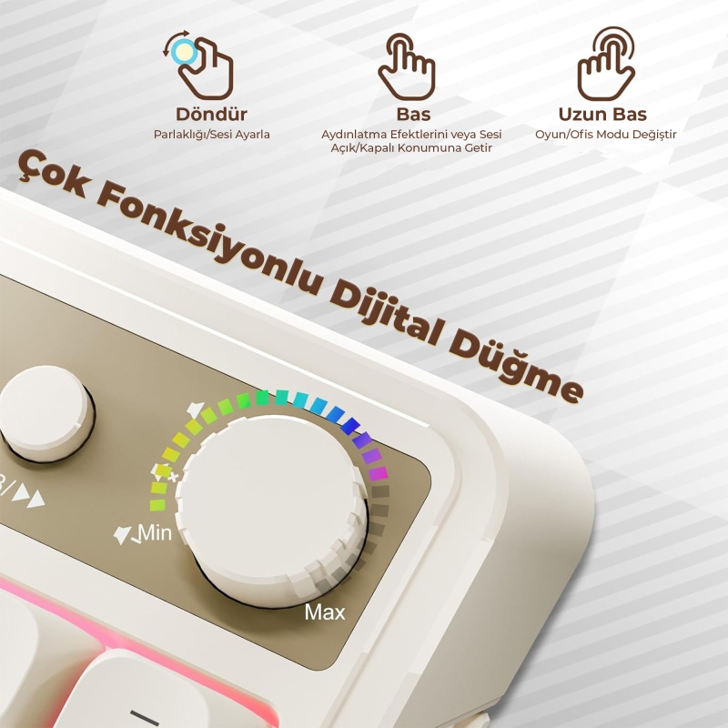 Aula S99 Retro RGB Gaming 3 Modlu Bluetooth/2.4GHz/USB-C Kablosuz Makrolu Türkçe Q Klavye Turuncu - 3
