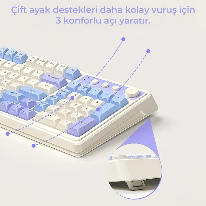 Aula S99 Retro RGB Gaming 3 Modlu Bluetooth/2.4GHz/USB-C Kablosuz Makrolu Türkçe Q Klavye Yeşil - 5