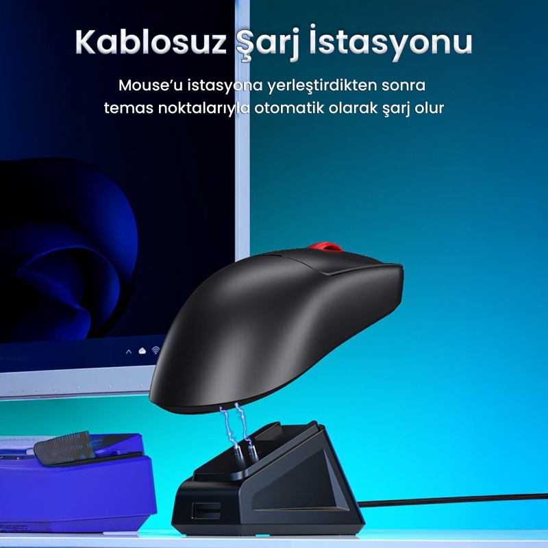 Aula SC380 Pro PAW3311 Sensör 12000 DPI 1000Hz Kablolu ve Kablosuz Gaming Oyuncu Mouse Siyah - 7