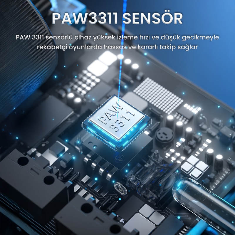 Aula SC380 Pro PAW3311 Sensör 12000 DPI 1000Hz Kablolu ve Kablosuz Gaming Oyuncu Mouse Siyah - 2