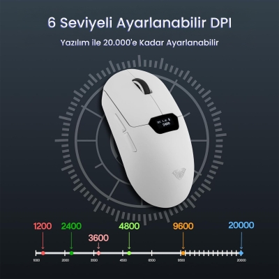Aula SC390 PAW3311 Sensör 20000 DPI 1000Hz Kablolu ve Kablosuz Gaming Oyuncu Mouse Beyaz - 5