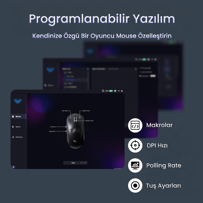 Aula SC390 PAW3311 Sensör 20000 DPI 1000Hz Kablolu ve Kablosuz Gaming Oyuncu Mouse Beyaz - 8