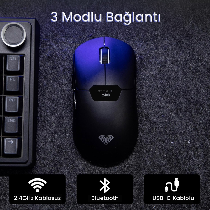 Aula SC390 PAW3311 Sensör 20000 DPI 1000Hz Kablolu ve Kablosuz Gaming Oyuncu Mouse Siyah - 6