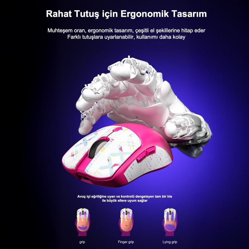 Aula SC580X Lightweight PAW3311 Sensör 10000 DPI 1000Hz Kablolu ve Kablosuz Gaming Oyuncu Mouse Beyaz - 7