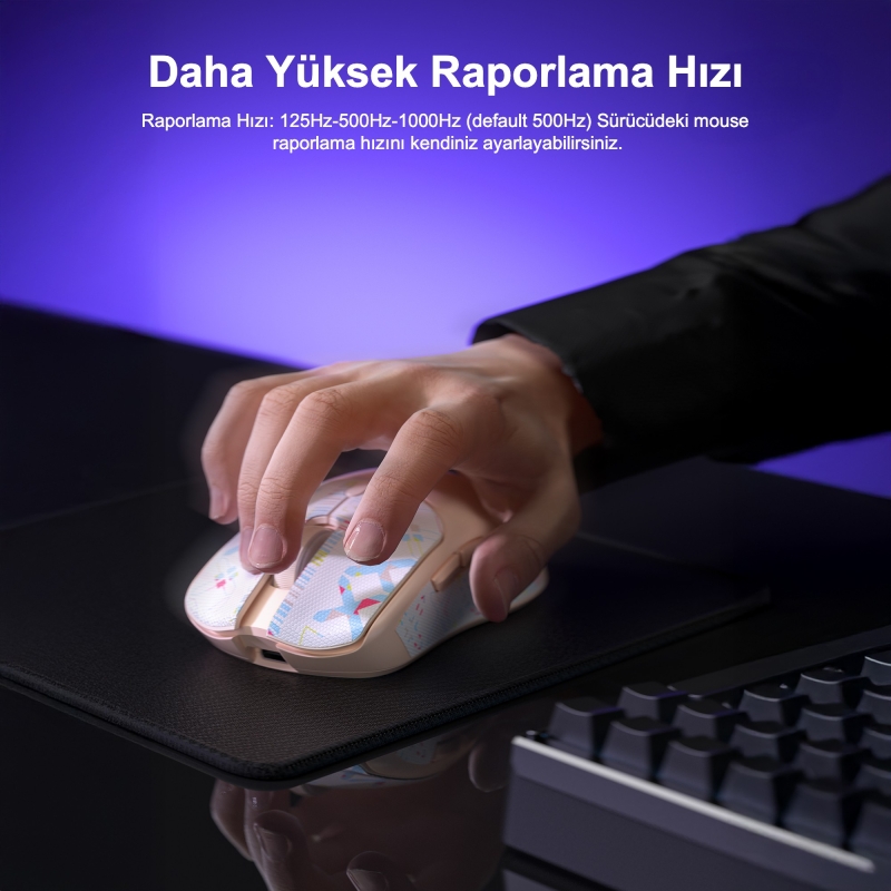 Aula SC580X Lightweight PAW3311 Sensör 10000 DPI 1000Hz Kablolu ve Kablosuz Gaming Oyuncu Mouse Siyah - 6