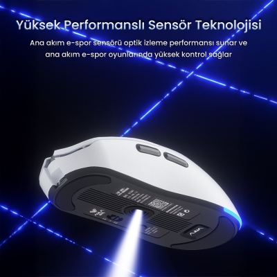 Aula SC590 Pro PAW3311 Sensör 20000 DPI 1000Hz Kablolu ve Kablosuz Gaming Oyuncu Mouse Beyaz - 4