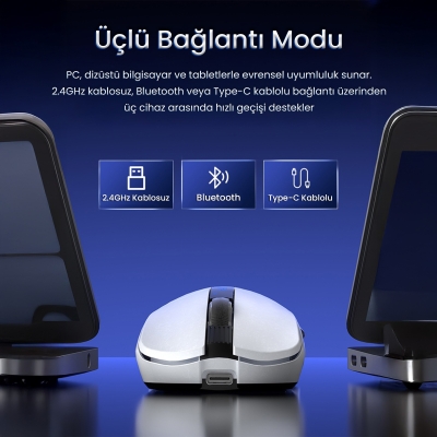 Aula SC590 Pro PAW3311 Sensör 20000 DPI 1000Hz Kablolu ve Kablosuz Gaming Oyuncu Mouse Beyaz - 5