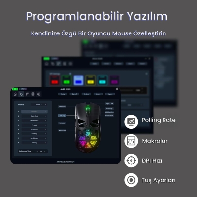 Aula SC620 PAW3311 Sensör 12000 DPI 1000Hz Kablolu ve Kablosuz Gaming Oyuncu Mouse Beyaz - 7
