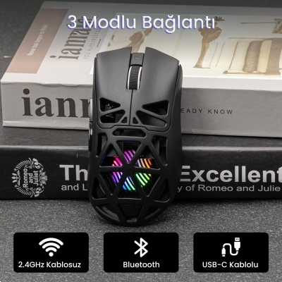 Aula SC620 PAW3311 Sensör 12000 DPI 1000Hz Kablolu ve Kablosuz Gaming Oyuncu Mouse Siyah - 5