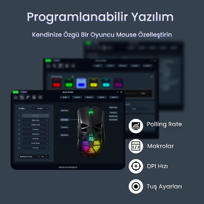 Aula SC620 PAW3311 Sensör 12000 DPI 1000Hz Kablolu ve Kablosuz Gaming Oyuncu Mouse Siyah - 7