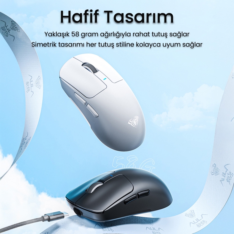 Aula SC680 26000DPI 7 Tuşlu Kablosuz Optik Gaming Oyuncu Mouse Beyaz - 4