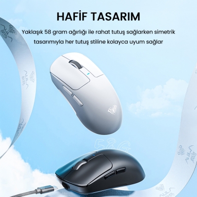 Aula SC680 26000DPI 7 Tuşlu Kablosuz Optik Gaming Oyuncu Mouse Beyaz - 4