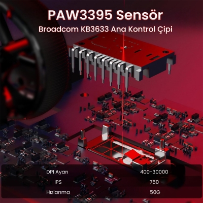 Aula SC900 Max PAW3395 Sensör 30000 DPI 8000Hz Kablolu ve Kablosuz Gaming Oyuncu Mouse Kırmızı - 4