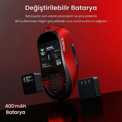 Aula SC900 Max PAW3395 Sensör 30000 DPI 8000Hz Kablolu ve Kablosuz Gaming Oyuncu Mouse Kırmızı - 5